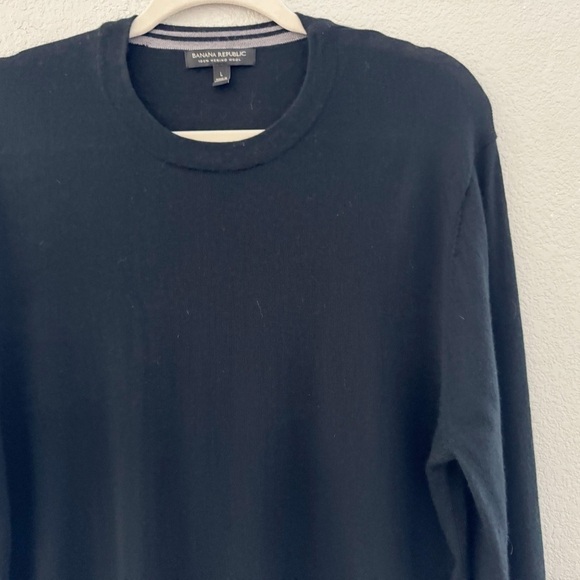 Banana Republic Pullover Sweater Merino Wool Crew Classic Minimalist Black L - Picture 7 of 11